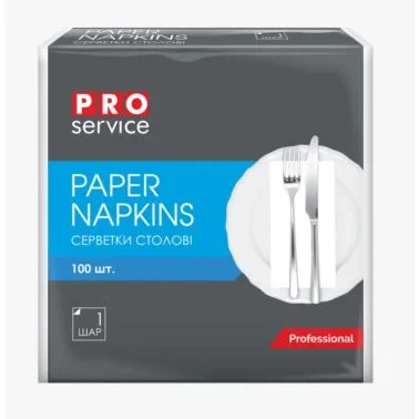 Сервірувальні серветки одношарові 33 х 33 см білі 100 шт, 1/8 складення, Pro Service